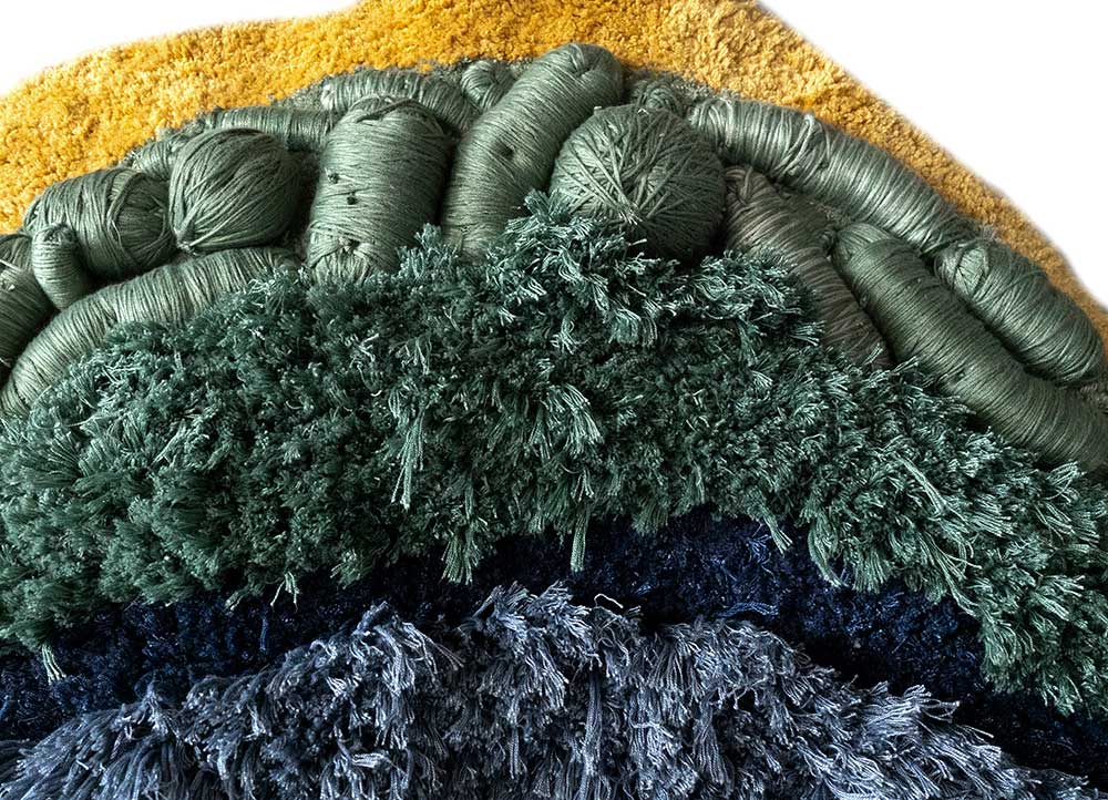 wall art blue bamboo silk Hand Knotted Rug - CloseUp