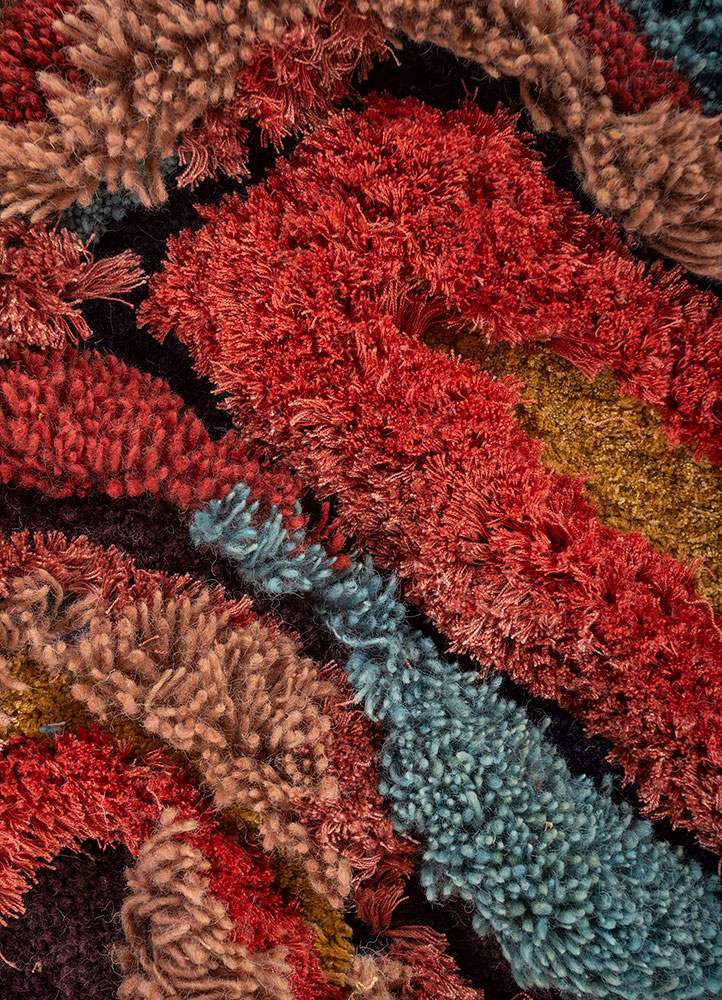 wall installation blue wool and bamboo silk Hand Knotted Rug - CloseUp wall installation blue wool and bamboo silk Hand Knotted Rug - CloseUp