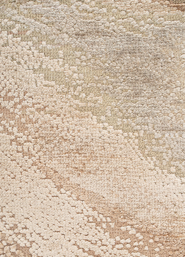 entropy beige and brown wool and bamboo silk Hand Knotted Rug - CloseUp