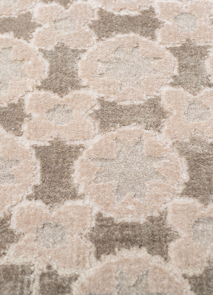 khidki beige and brown wool and bamboo silk Hand Knotted Rug - CloseUp