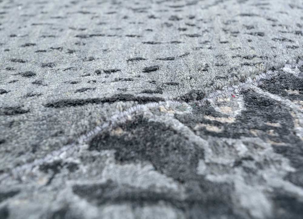 provenance grey and black wool and bamboo silk Hand Knotted Rug - CloseUp