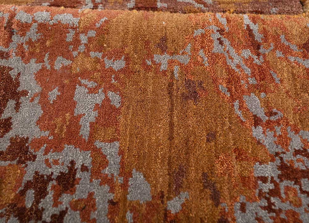 provenance red and orange wool Hand Knotted Rug - CloseUp