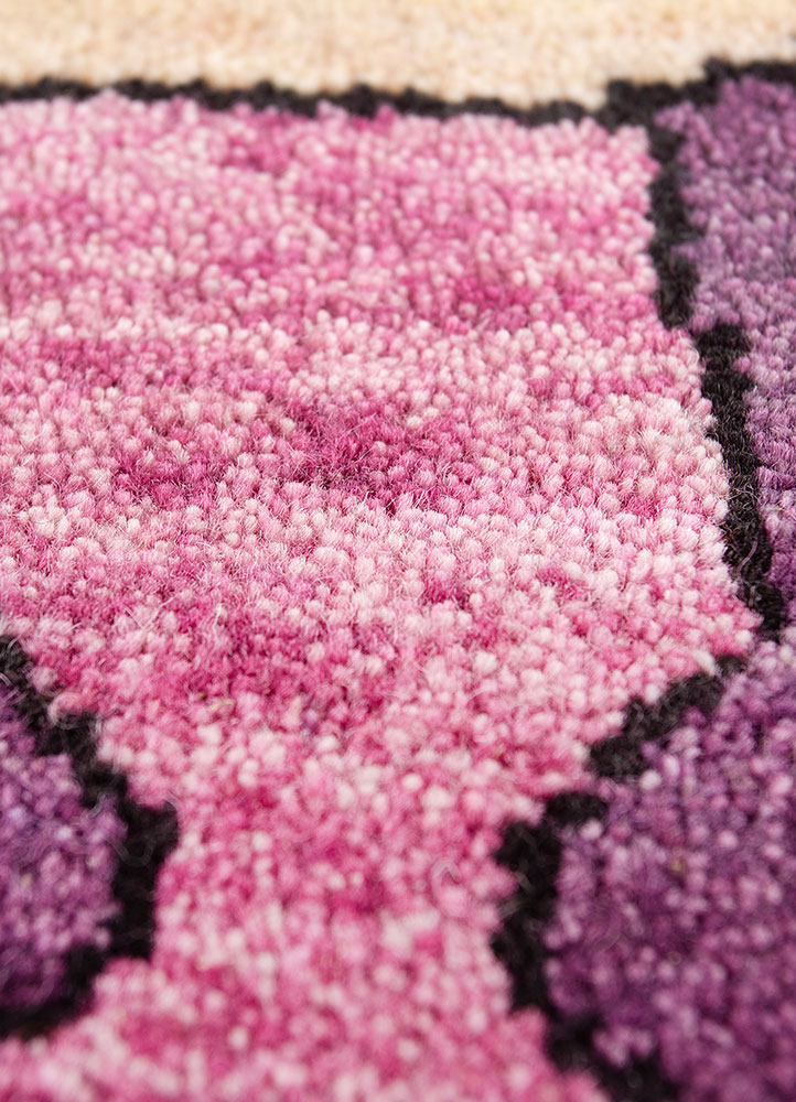 dreamers pink and purple wool and bamboo silk Hand Knotted Rug - CloseUp