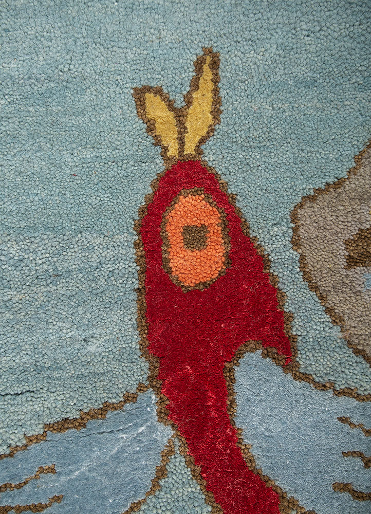 dreamers blue wool and bamboo silk Hand Knotted Rug - CloseUp