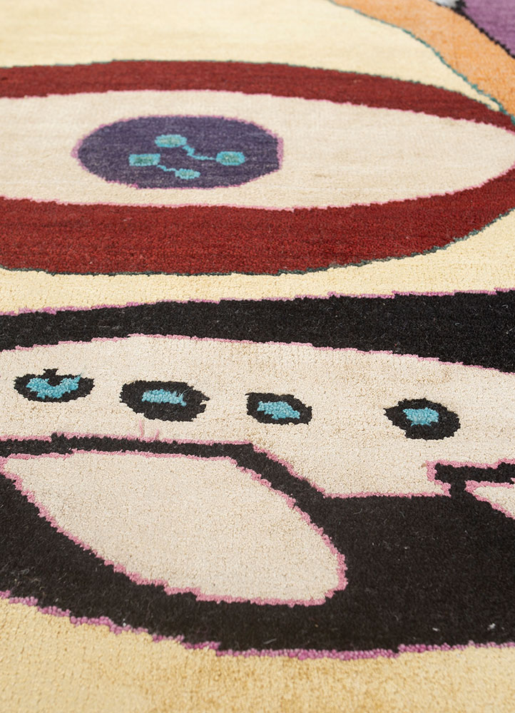 dreamers pink and purple wool and bamboo silk Hand Knotted Rug - CloseUp