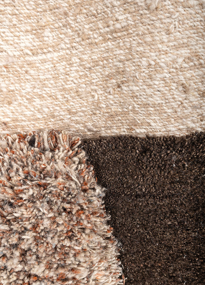 wall installation beige and brown wool Hand Knotted Rug - CloseUp wall installation beige and brown wool Hand Knotted Rug - CloseUp