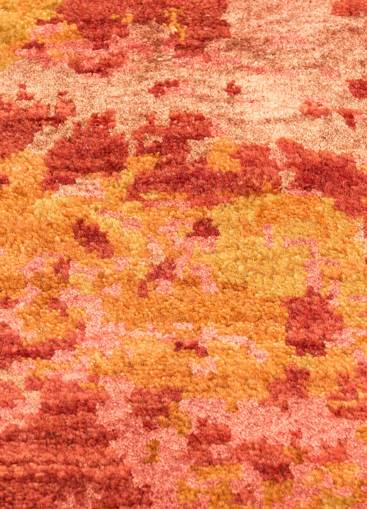 chaos theory by kavi red and orange wool and bamboo silk Hand Knotted Rug - CloseUp