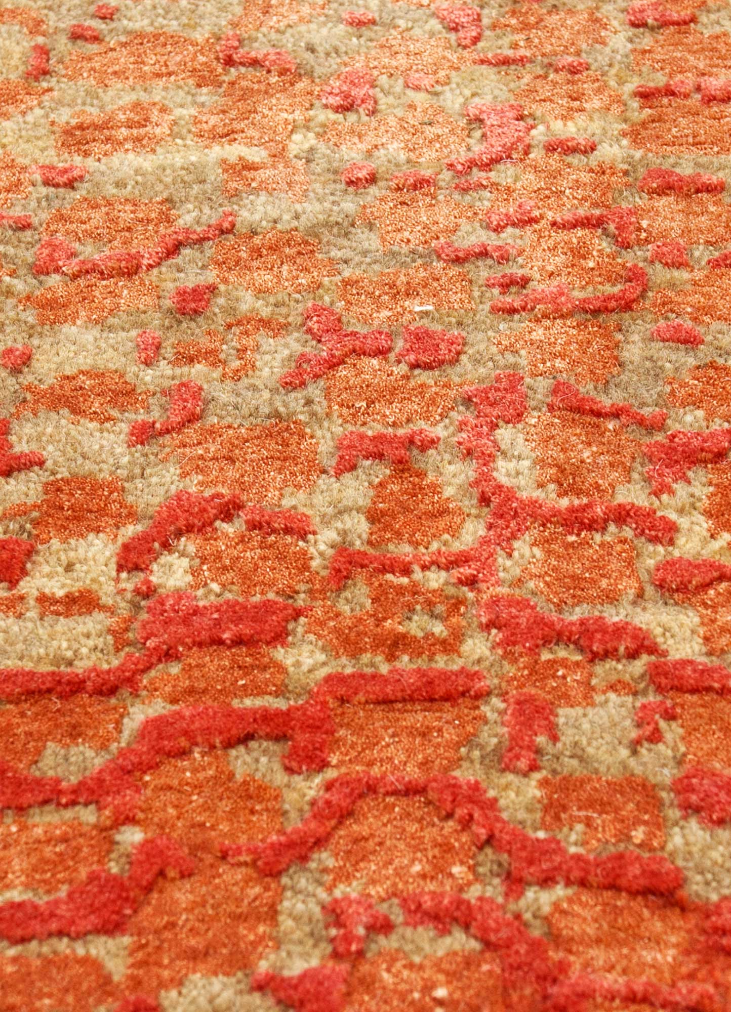 chaos theory by kavi red and orange wool and bamboo silk Hand Knotted Rug - CloseUp