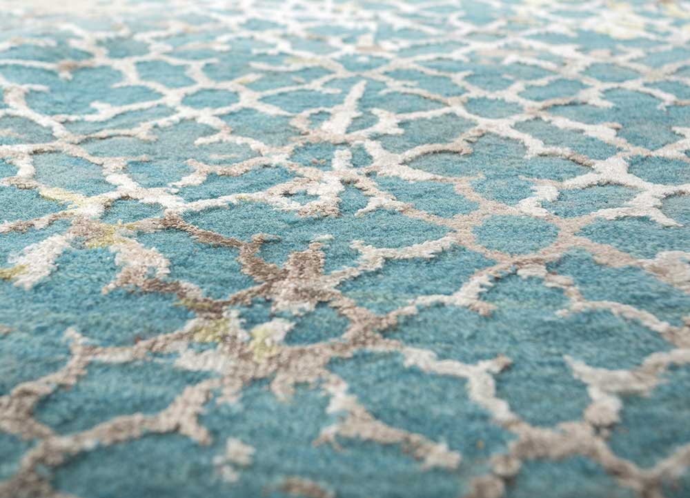 chaos theory by kavi blue wool and bamboo silk Hand Knotted Rug - CloseUp