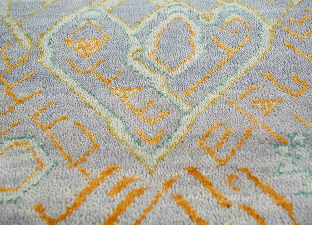 manchaha blue wool and silk Hand Knotted Rug - CloseUp