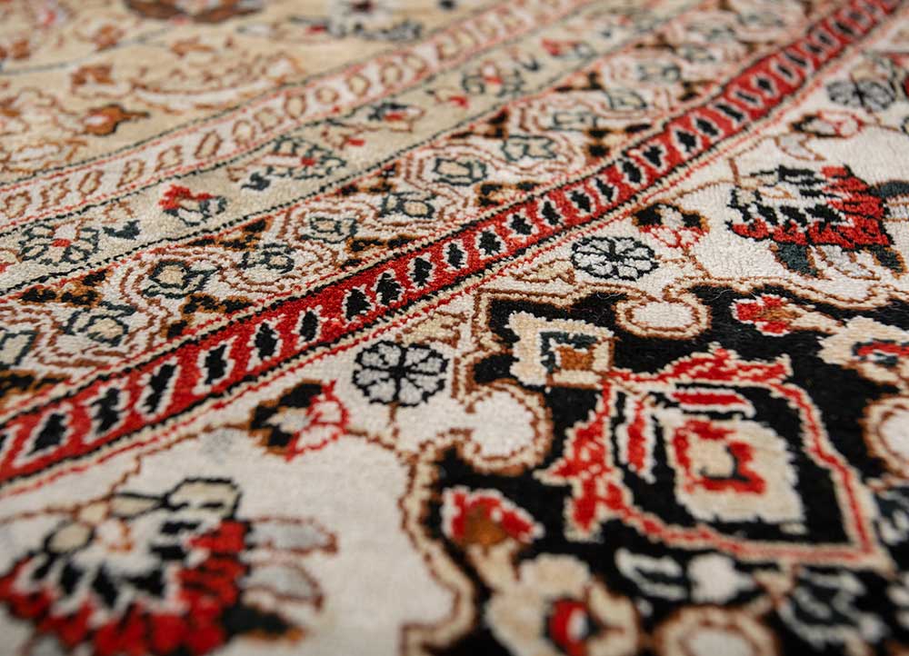 aalam red and orange silk Hand Knotted Rug - CloseUp