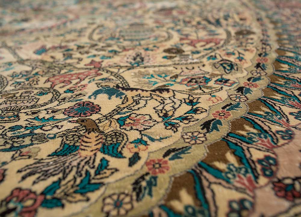 aalam green silk Hand Knotted Rug - CloseUp