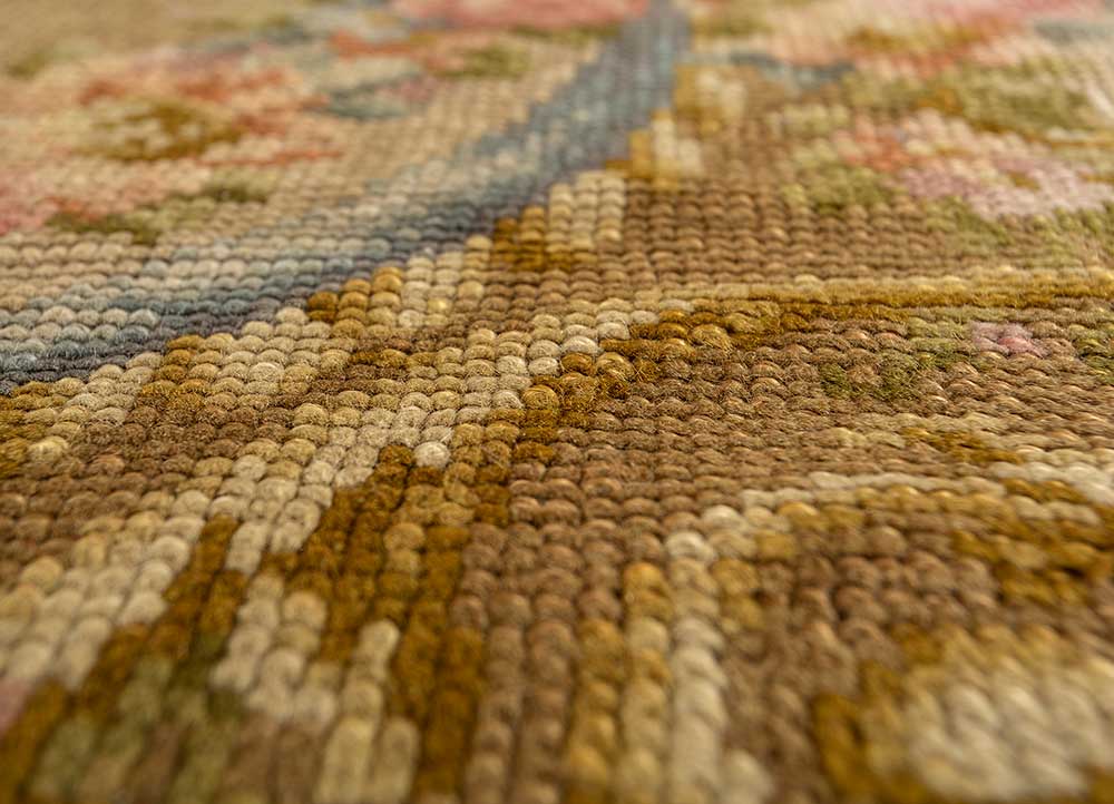 aalam beige and brown wool Hand Knotted Rug - CloseUp