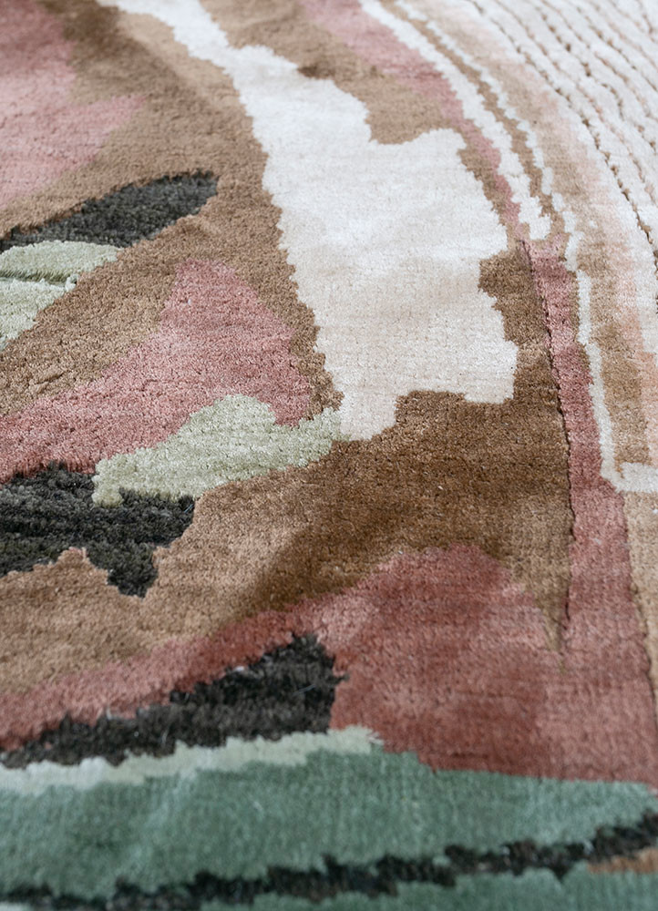 inde rose green wool and silk Hand Knotted Rug - CloseUp inde rose green wool and silk Hand Knotted Rug - CloseUp
