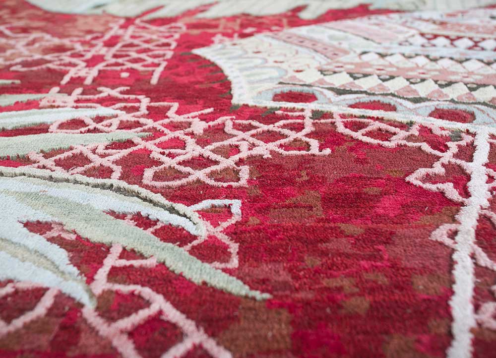 inde rose green wool and silk Hand Knotted Rug - CloseUp inde rose green wool and silk Hand Knotted Rug - CloseUp