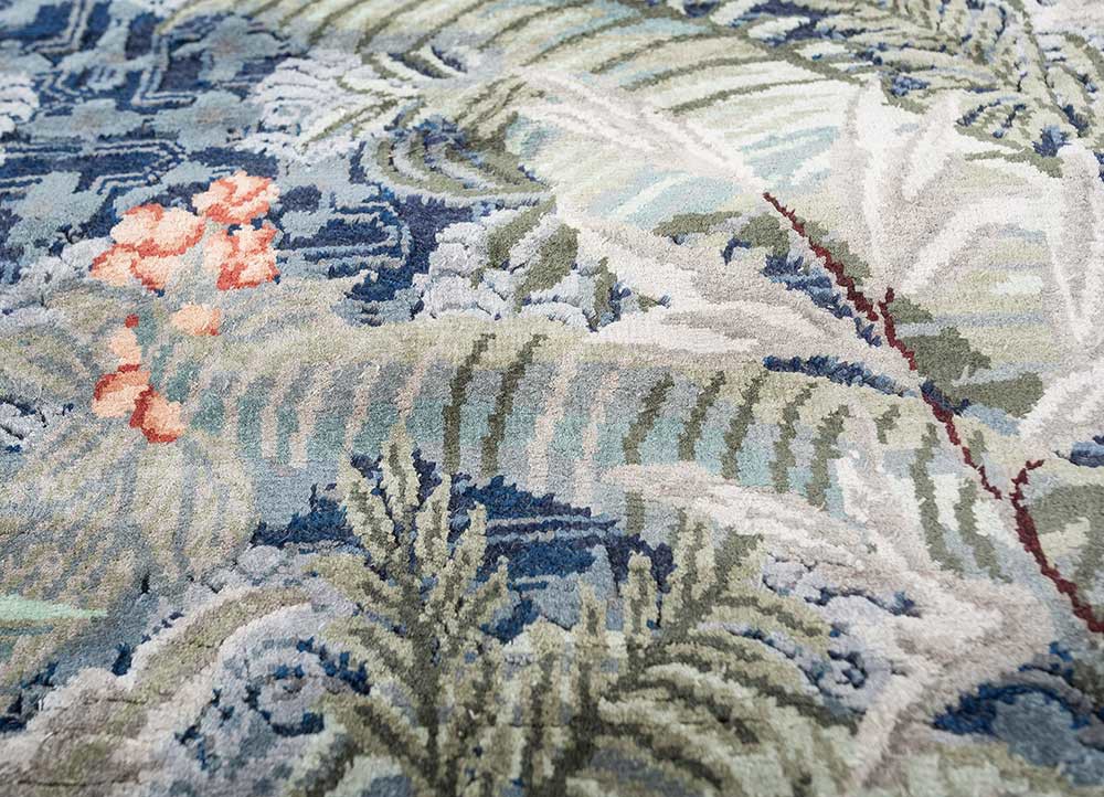 inde rose blue wool and silk Hand Knotted Rug - CloseUp inde rose blue wool and silk Hand Knotted Rug - CloseUp