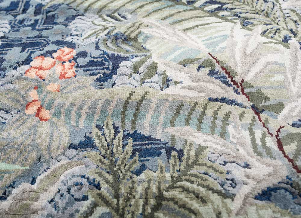 inde rose blue wool and silk Hand Knotted Rug - CloseUp