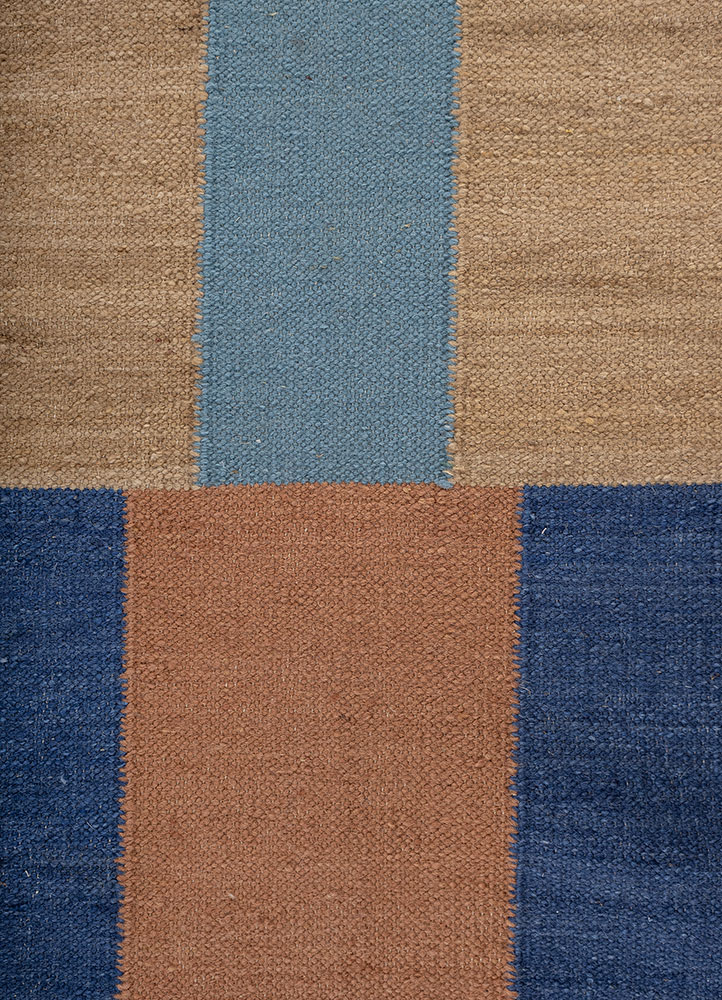 checkers beige and brown wool Flat Weaves Rug - CloseUp