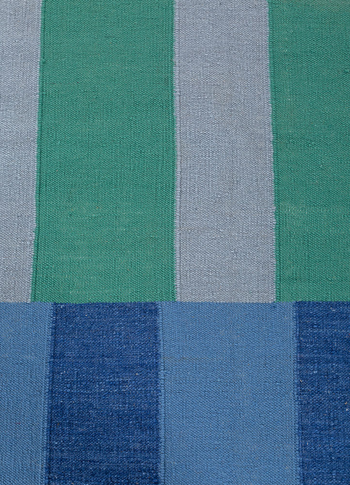 checkers blue wool Flat Weaves Rug - CloseUp