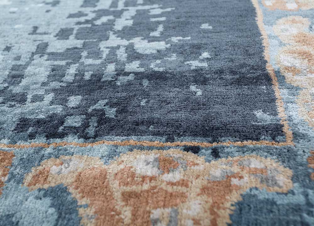 woven gems blue silk Hand Knotted Rug - CloseUp