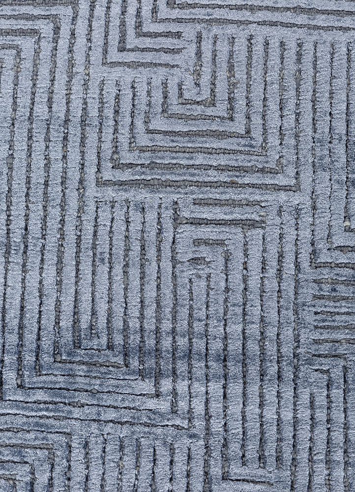 azalea blue wool and bamboo silk Hand Knotted Rug - CloseUp