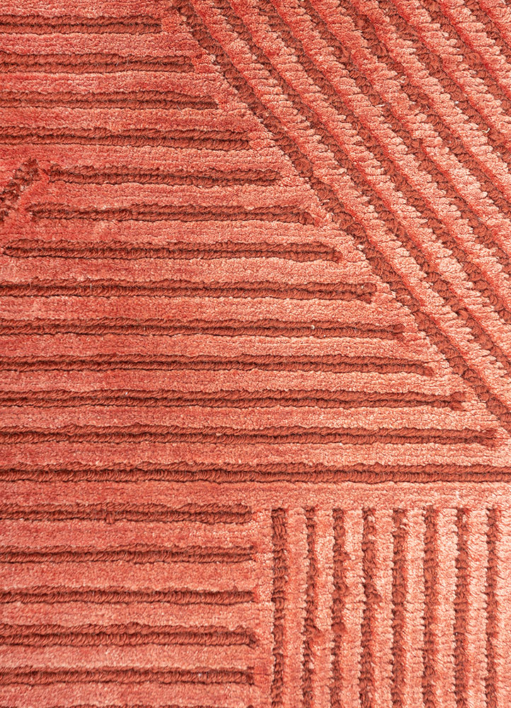 azalea red and orange wool and bamboo silk Hand Knotted Rug - CloseUp