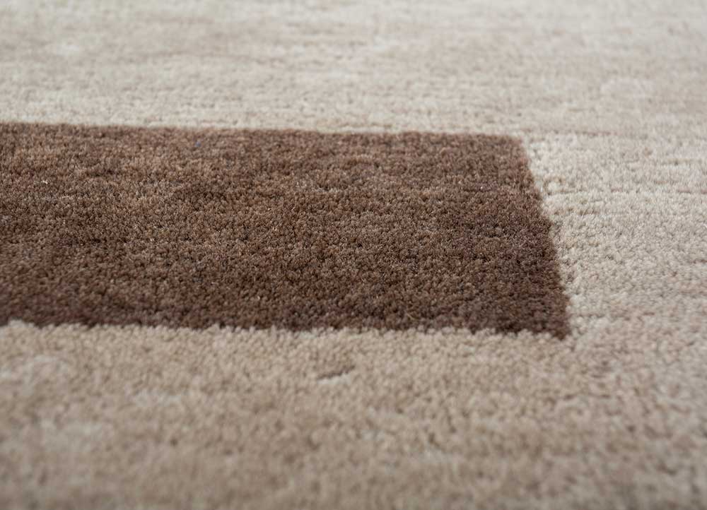 sthir beige and brown wool Hand Knotted Rug - CloseUp