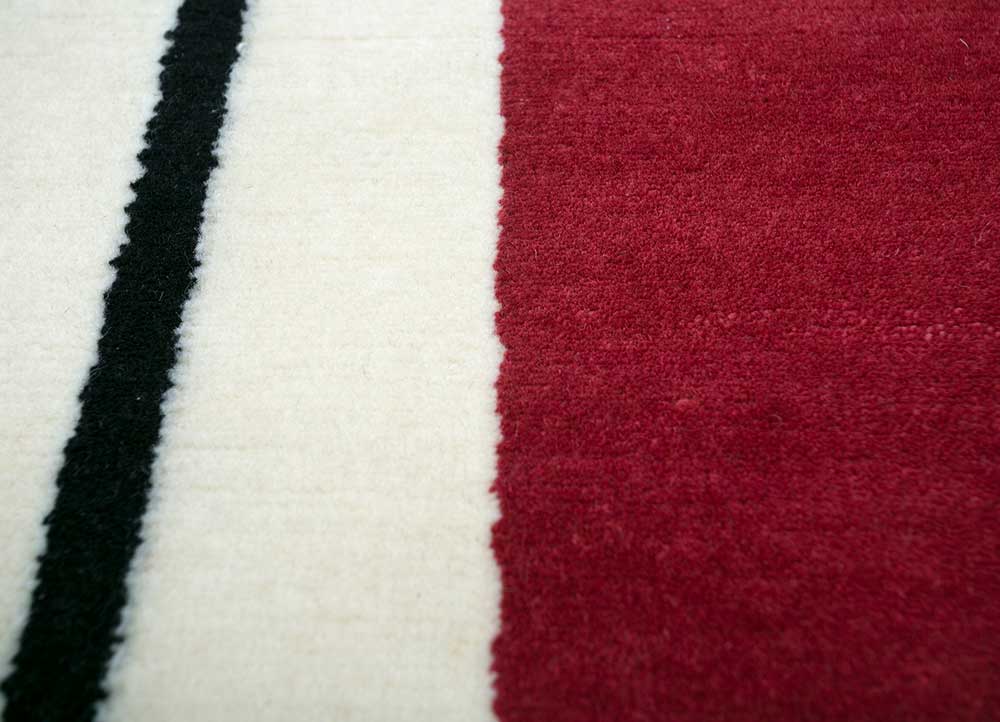 sthir red and orange wool Hand Knotted Rug - CloseUp