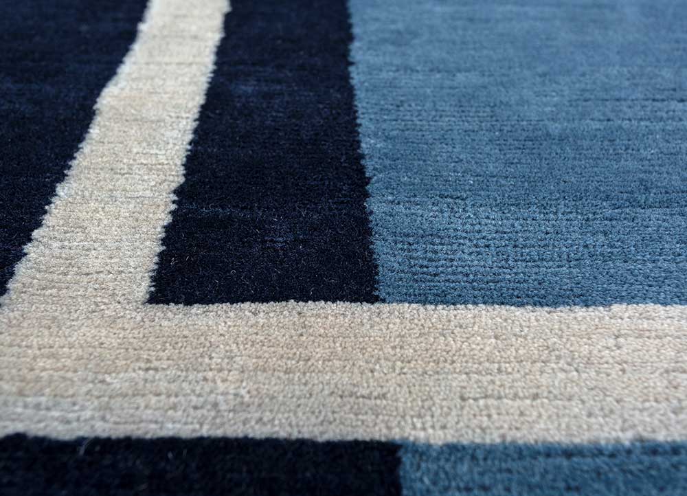 sthir blue wool Hand Knotted Rug - CloseUp