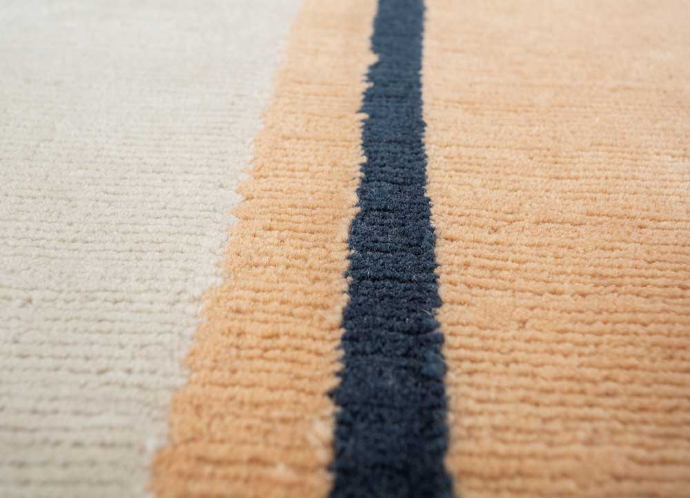 sthir red and orange wool Hand Knotted Rug - CloseUp