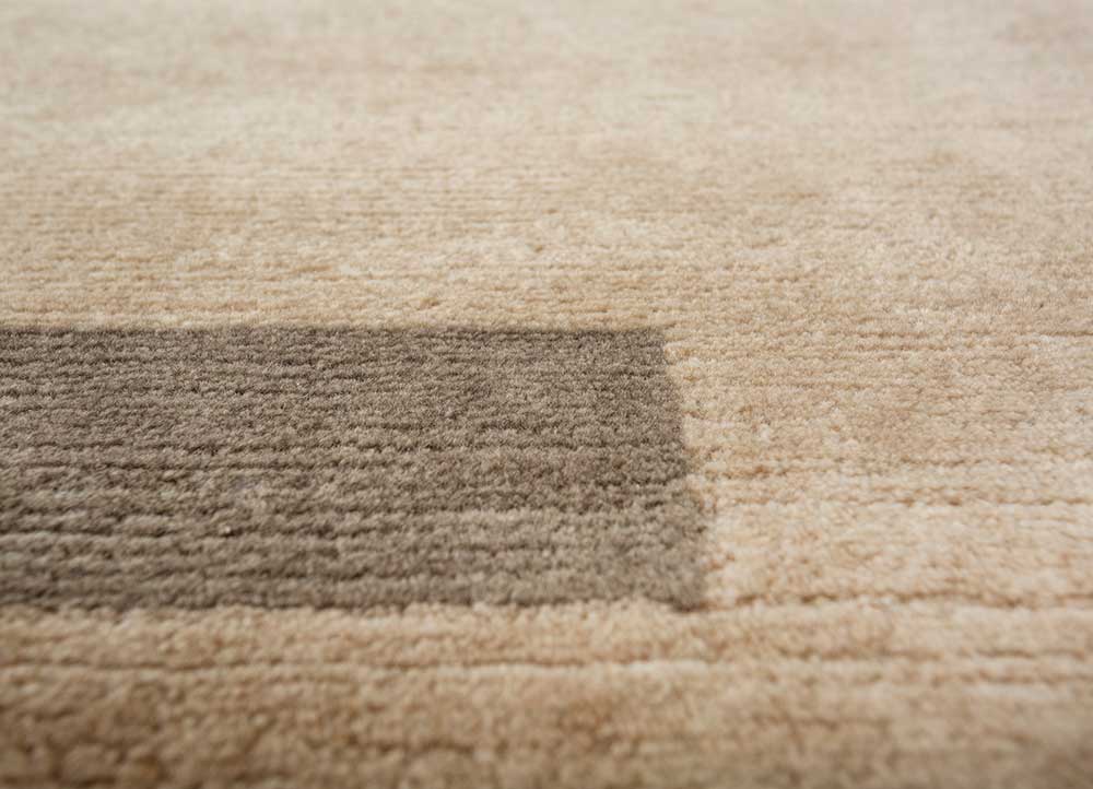 sthir beige and brown wool Hand Knotted Rug - CloseUp