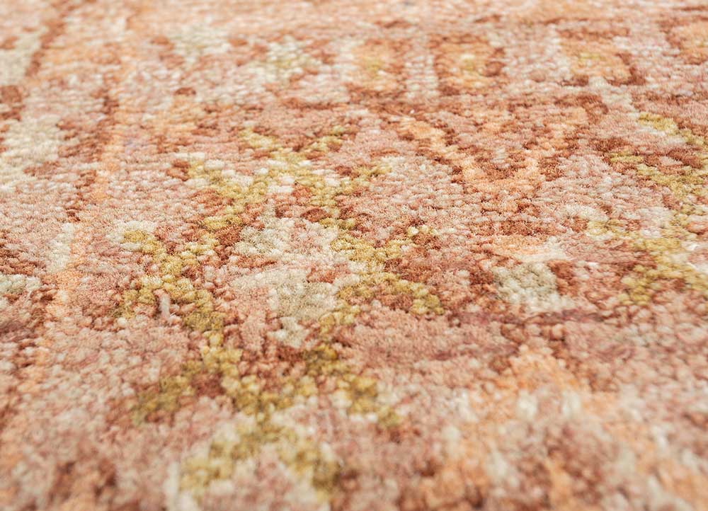 far east red and orange silk Hand Knotted Rug - CloseUp