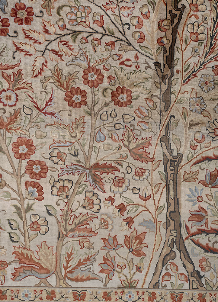 gulmarg ivory silk Hand Knotted Rug - CloseUp