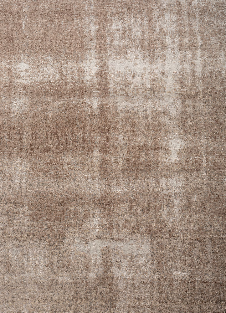 entropy beige and brown wool and bamboo silk Hand Knotted Rug - CloseUp