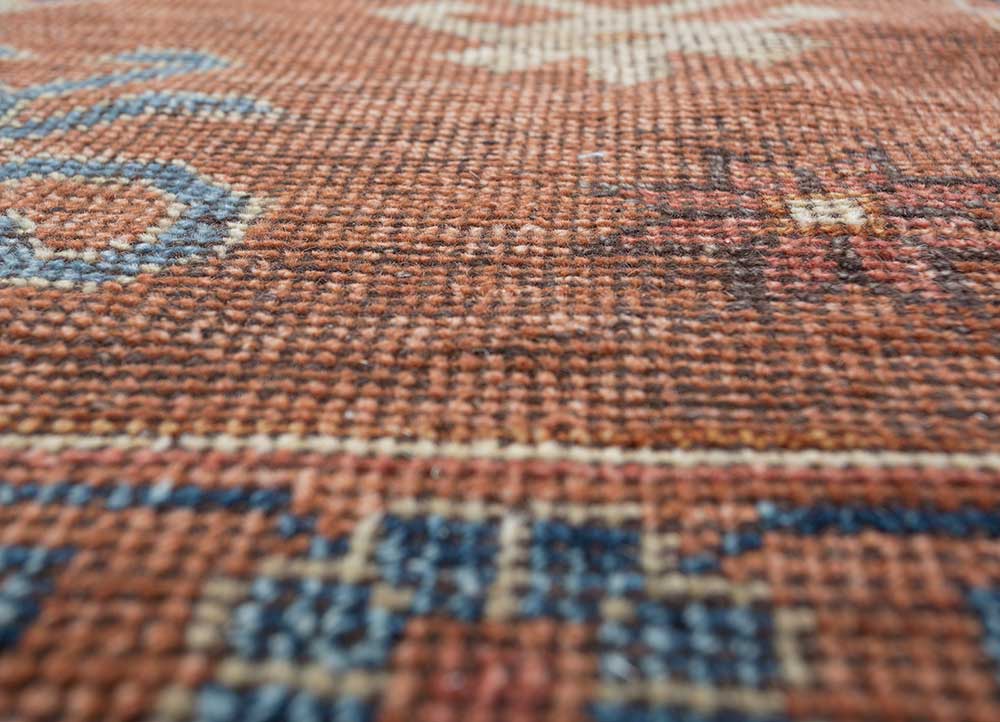 erbe red and orange wool Hand Knotted Rug - CloseUp