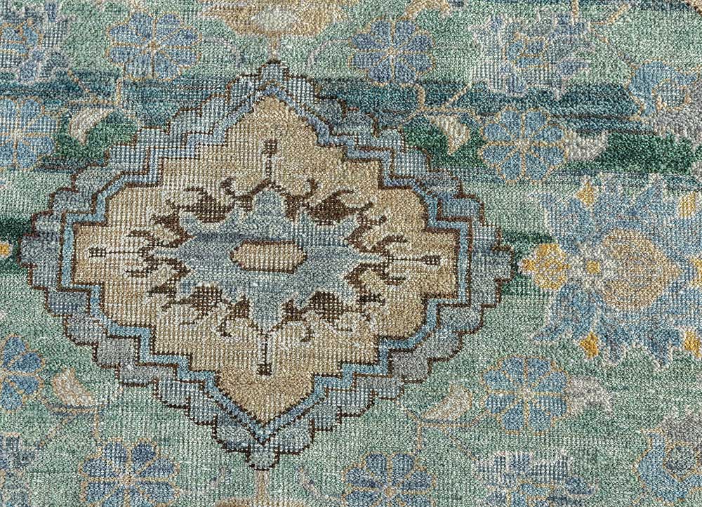 someplace in time blue wool Hand Knotted Rug - CloseUp