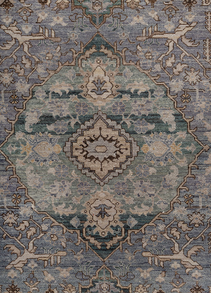 someplace in time blue afghan wool Hand Knotted Rug - CloseUp someplace in time blue afghan wool Hand Knotted Rug - CloseUp