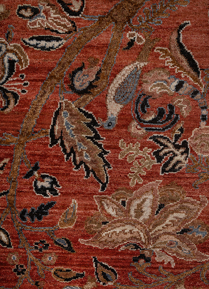 aprezo red and orange wool Hand Knotted Rug - CloseUp