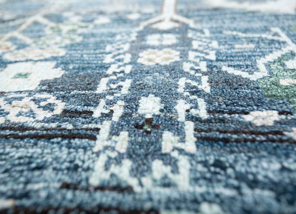 erbe blue wool Hand Knotted Rug - CloseUp