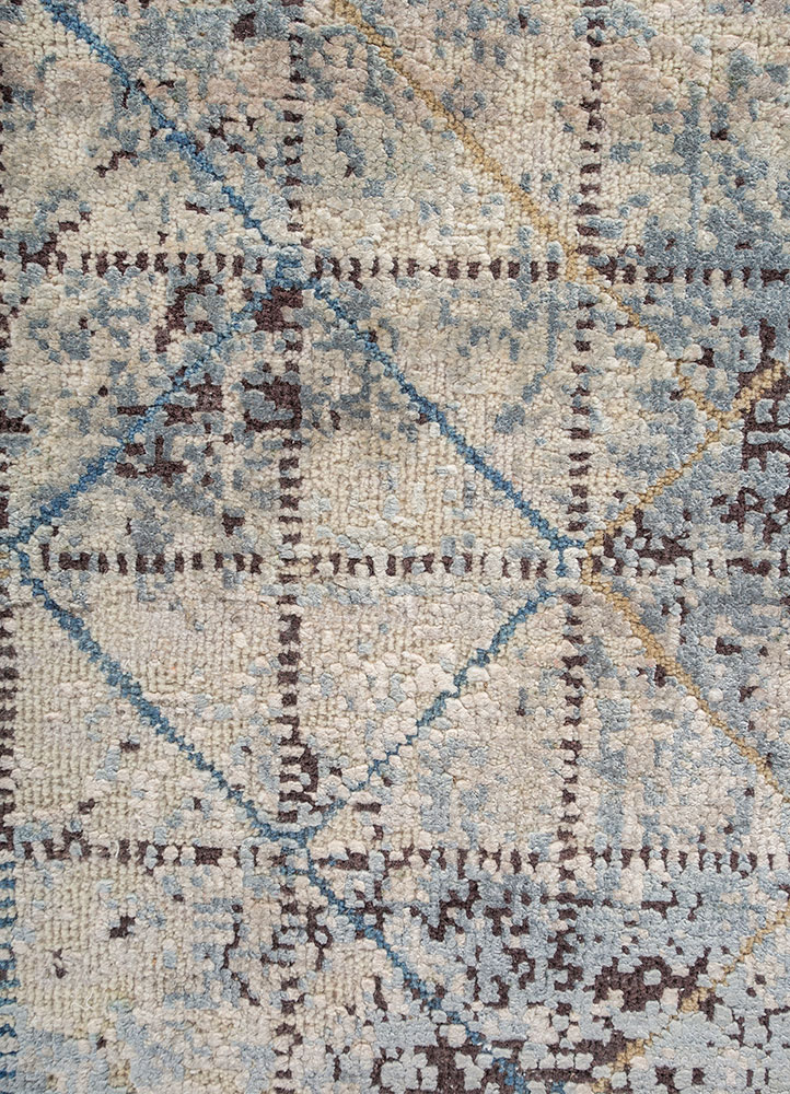 entropy blue wool and silk Hand Knotted Rug - CloseUp entropy blue wool and silk Hand Knotted Rug - CloseUp
