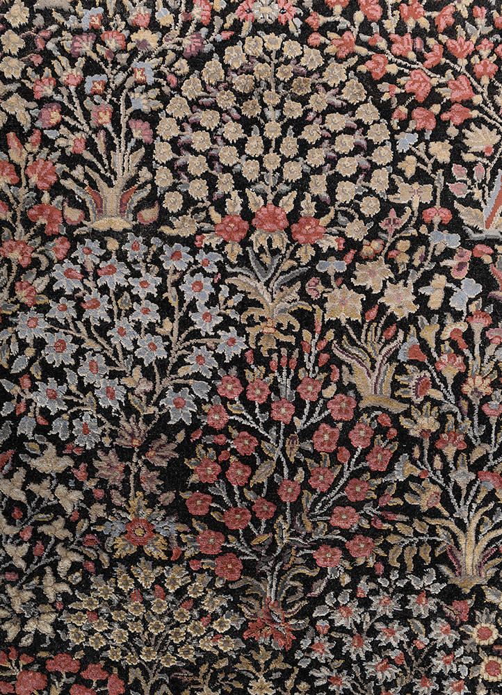 gulmarg grey and black wool and silk Hand Knotted Rug - CloseUp gulmarg grey and black wool and silk Hand Knotted Rug - CloseUp
