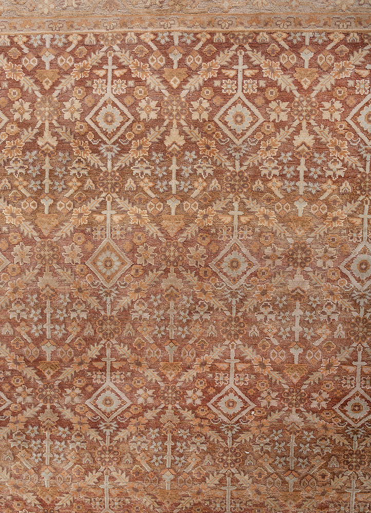 aurora red and orange wool and silk Hand Knotted Rug - CloseUp