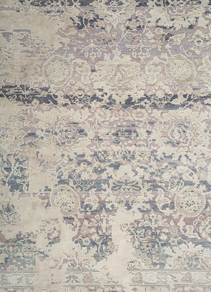 far east blue wool and silk Hand Knotted Rug - CloseUp