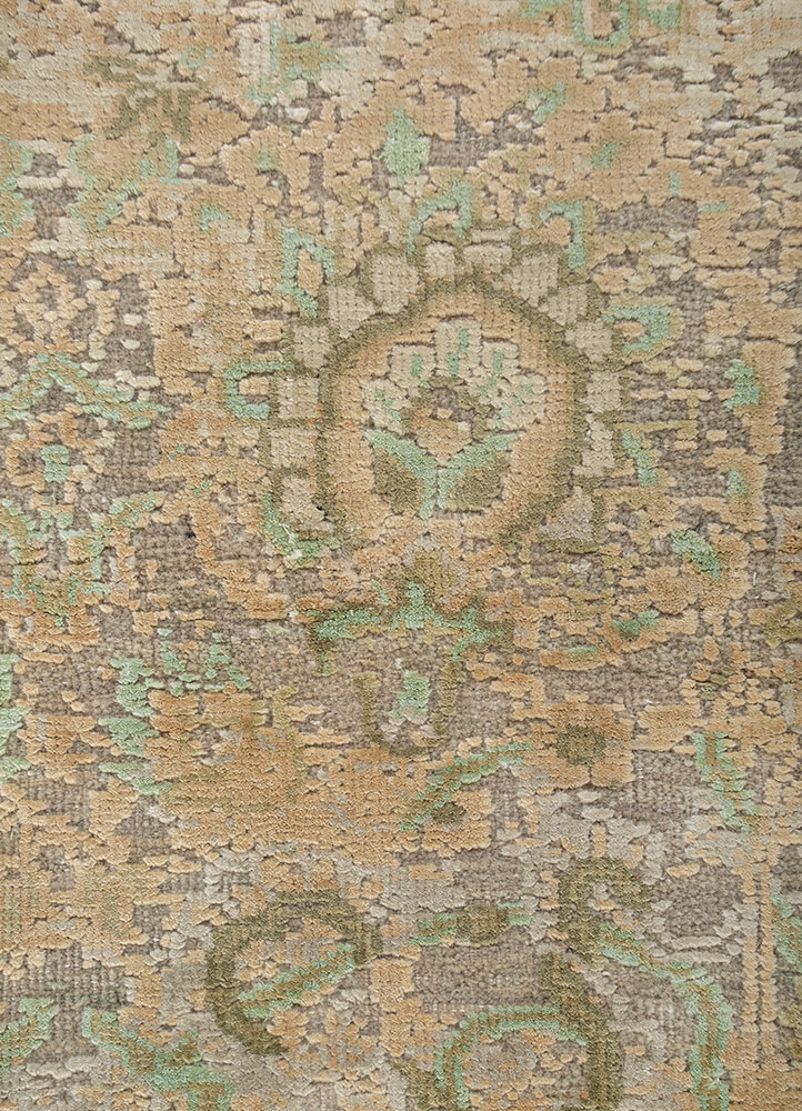 aurora blue wool and silk Hand Knotted Rug - CloseUp