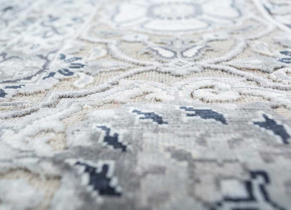 cyanna grey and black wool and silk Hand Knotted Rug - CloseUp cyanna grey and black wool and silk Hand Knotted Rug - CloseUp