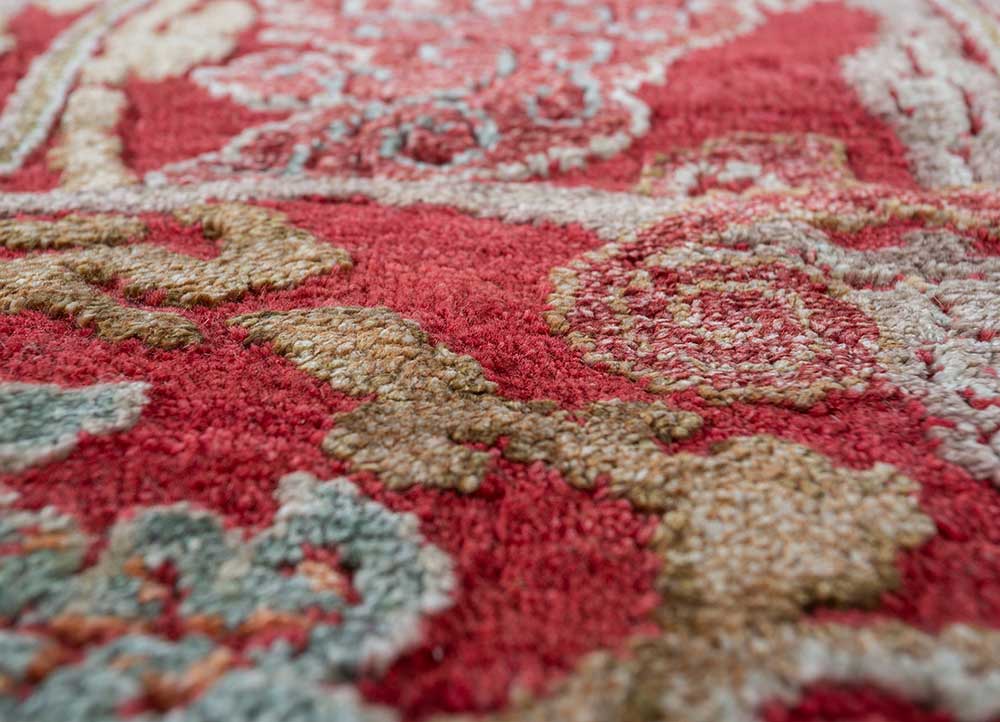 cyanna red and orange wool and silk Hand Knotted Rug - CloseUp