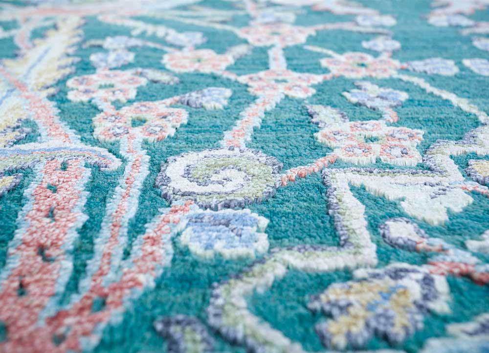 cyanna blue wool and silk Hand Knotted Rug - CloseUp