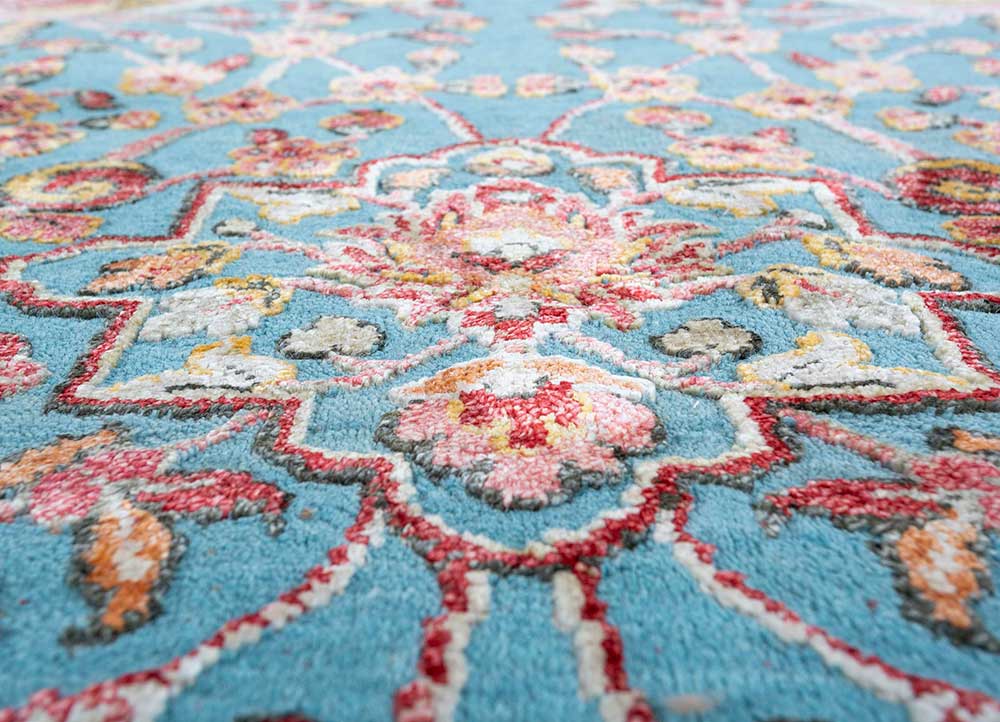 cyanna blue wool and silk Hand Knotted Rug - CloseUp