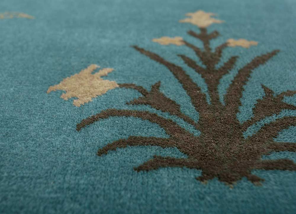 majnun blue wool and silk Hand Knotted Rug - CloseUp