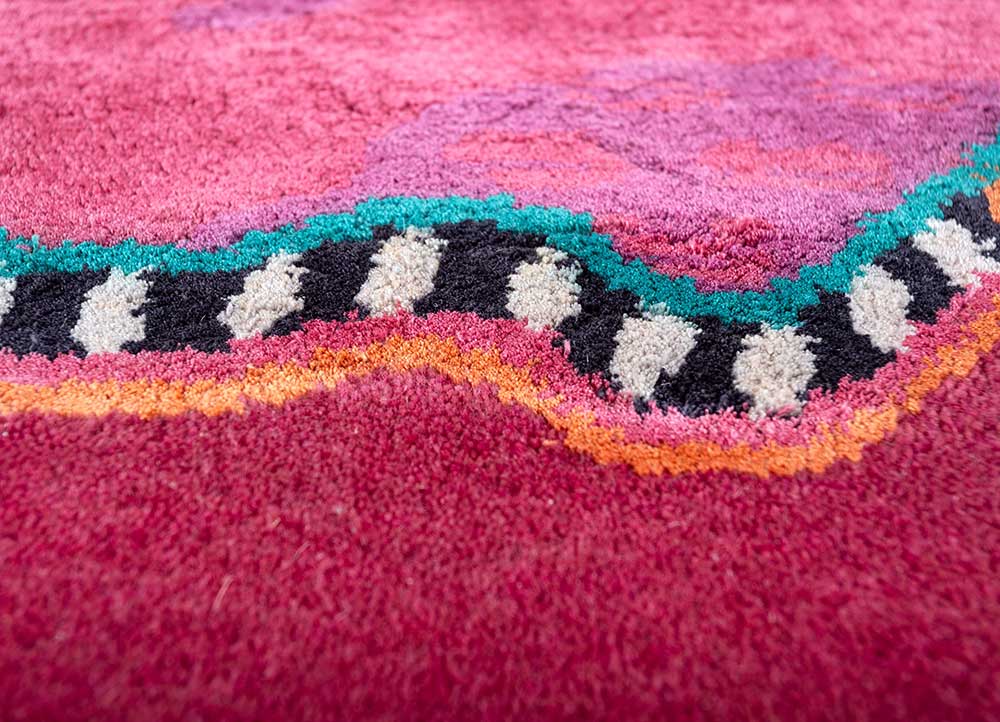 majnun pink and purple wool and silk Hand Knotted Rug - CloseUp